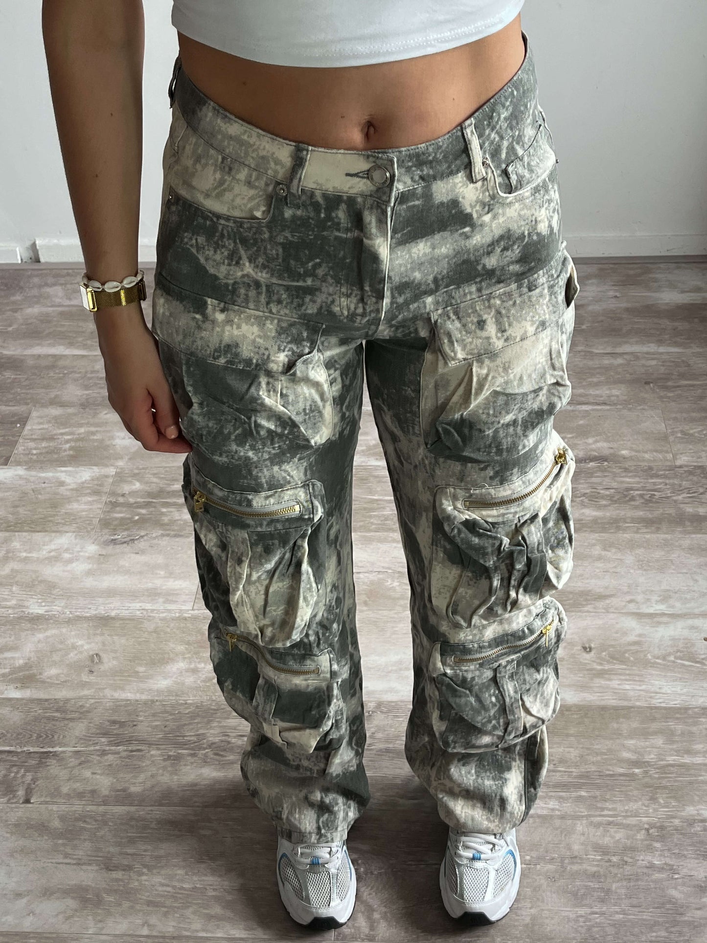 Alyssa cargo jeans - Wit/Grijs