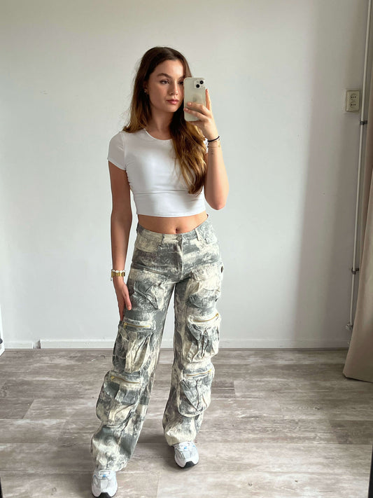 Alyssa cargo jeans - Wit/Grijs