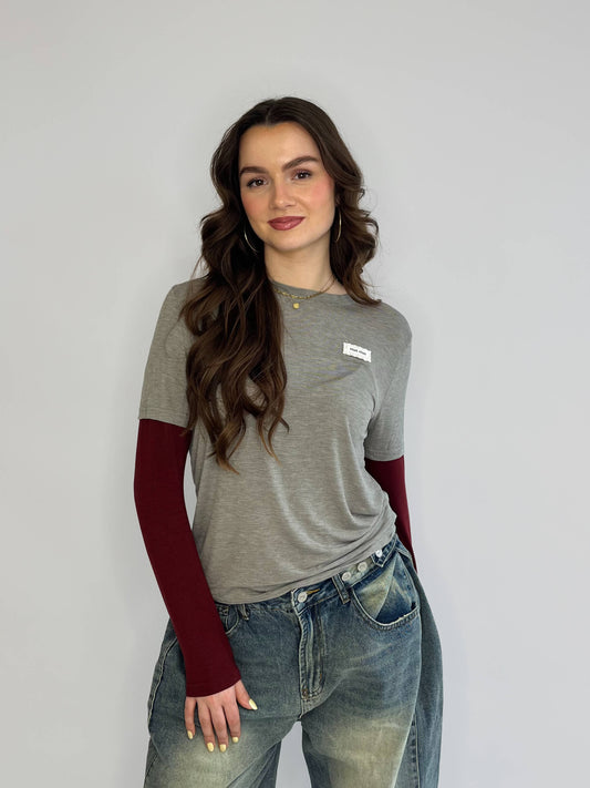 Macy Longsleeve - Grijs/Rood