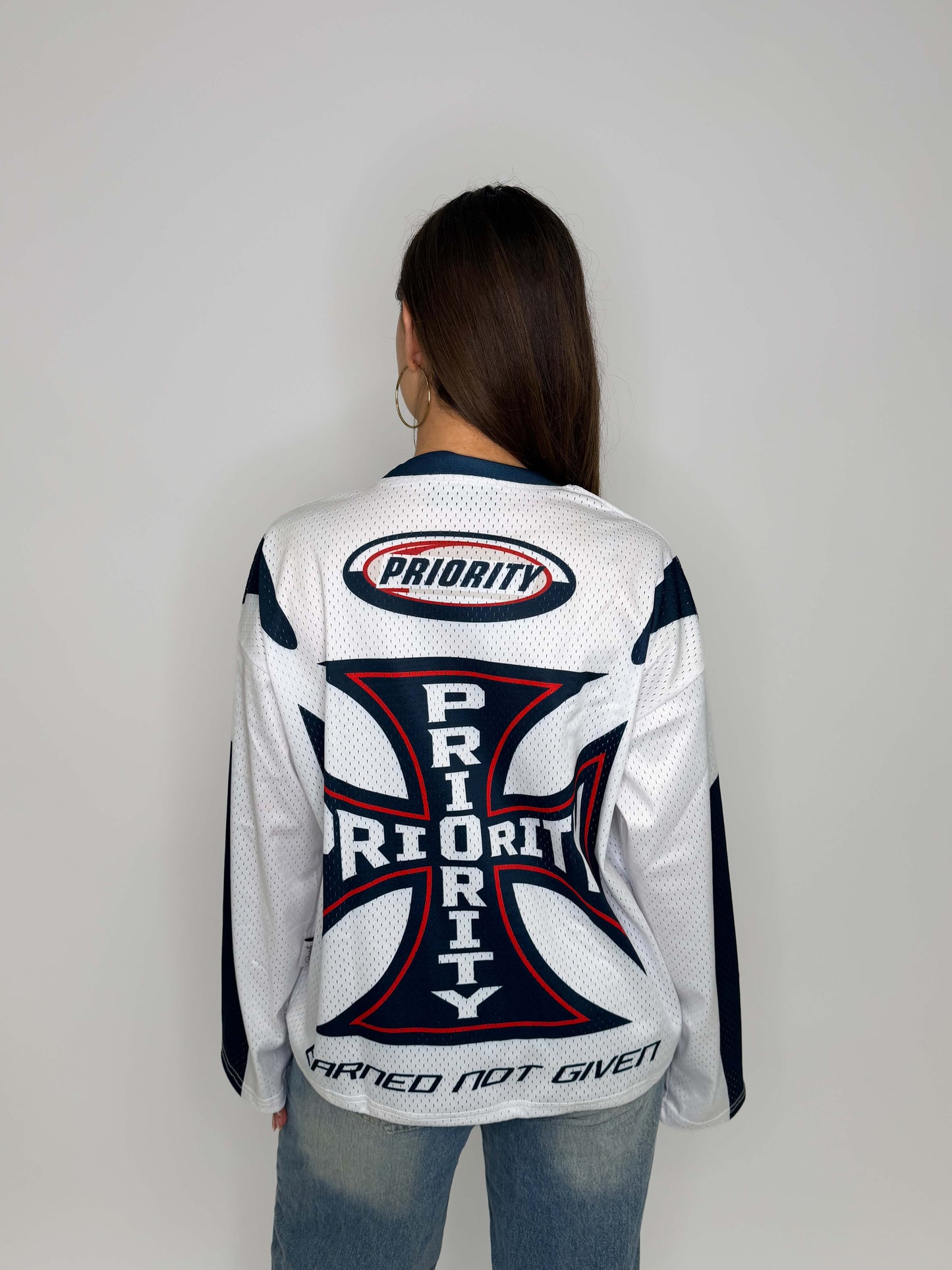 Lexi Priority Jersey Longsleeve- Blue/White